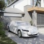 Silberne vidaXL Autoabdeckung Halbgarage XL schützt Auto vor Frost, UV-Strahlen und Schmutz.