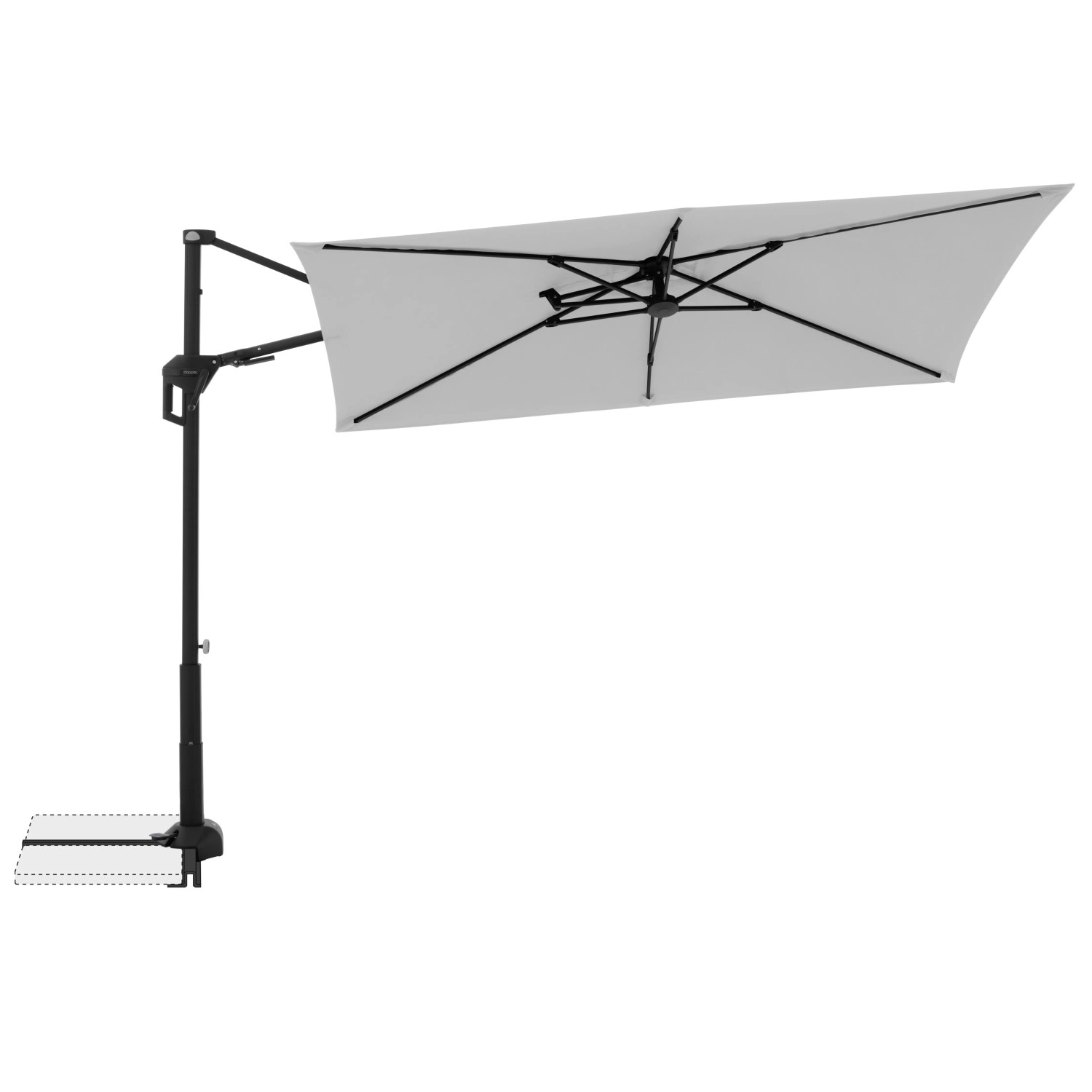 Hellgrauer Doppler Ampelschirm, 245x135 cm, mit Dreh- und Neigungsfunktion für optimalen Sonnenschutz.