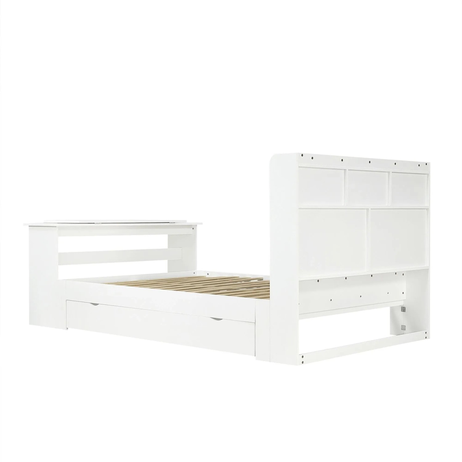 Merax Jugendbett 140X200 cm Stauraum Regal Klapptisch Weiß