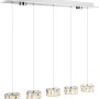 Moderne, 7-flammige LED-Pendelleuchte Amur in Chrom mit Kristall-Anhängern.
