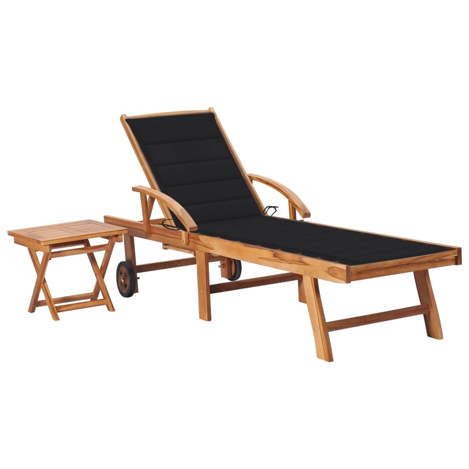 vidaXL Sonnenliege mit Tisch und Auflage Massivholz Teak Kissenfarbe  Schwarz