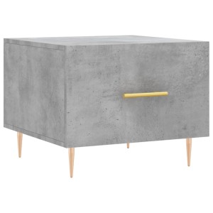 Betongrauer Couchtisch (50x50x40 cm) mit Schublade und goldenem Griff. Tisch für Wohnzimmer.