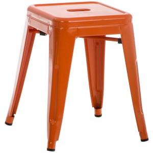Oranger Metallhocker Armin, stapelbar, mit quadratischer Sitzfläche. Modernes Design für Küche & Bar.