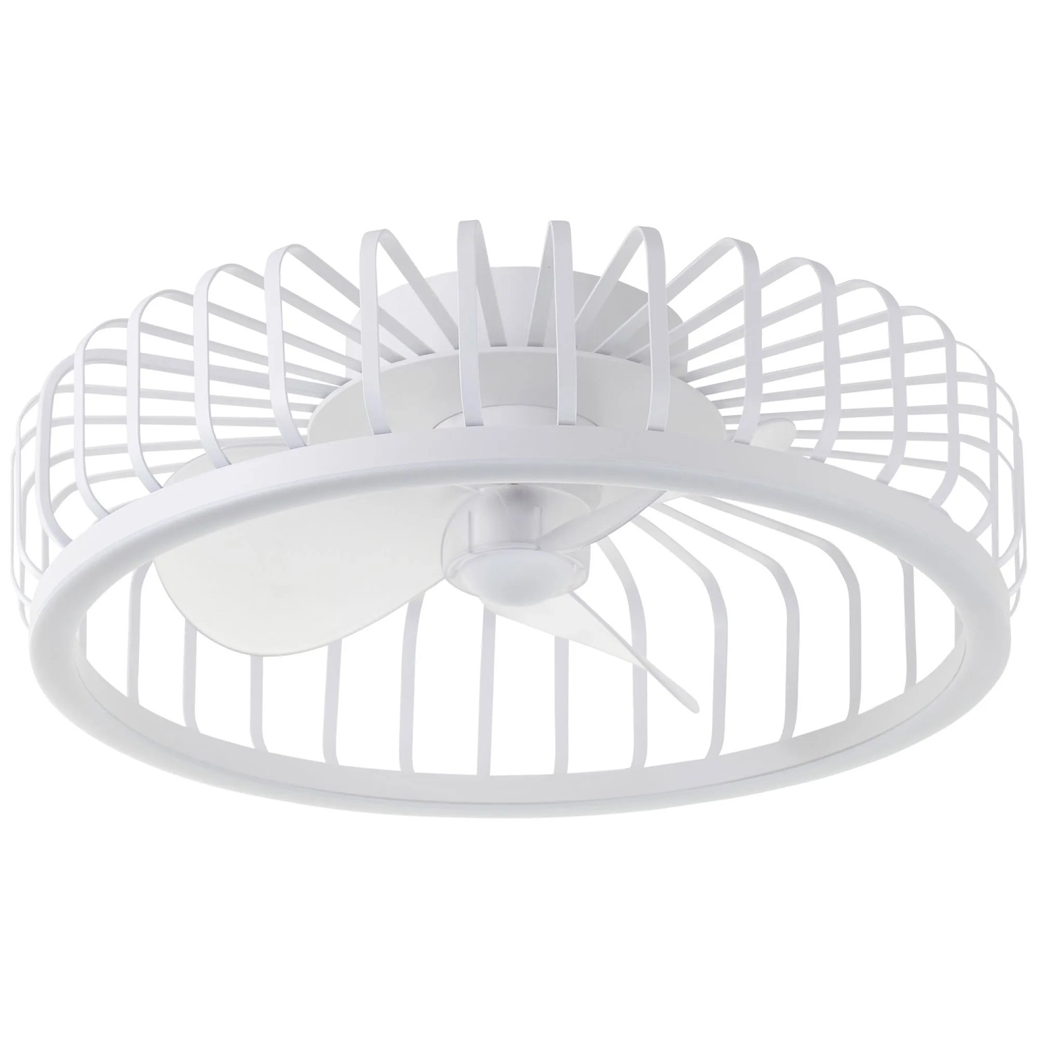 Weiße LED-Deckenleuchte Capo mit Ventilator, Ø 48 cm. Moderne Deckenlampe mit integriertem Ventilator.