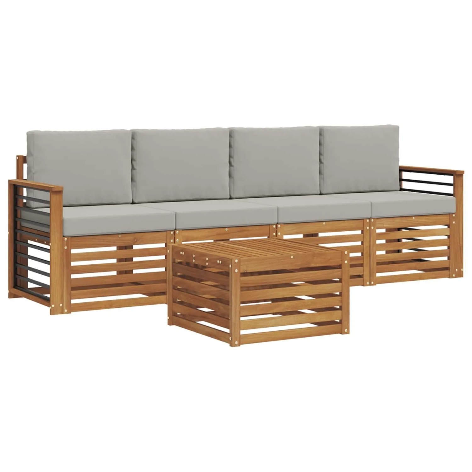 vidaXL Sofagarnituren 5 Tlg Natur und Hellgrau Massivholz Akazie 3374341