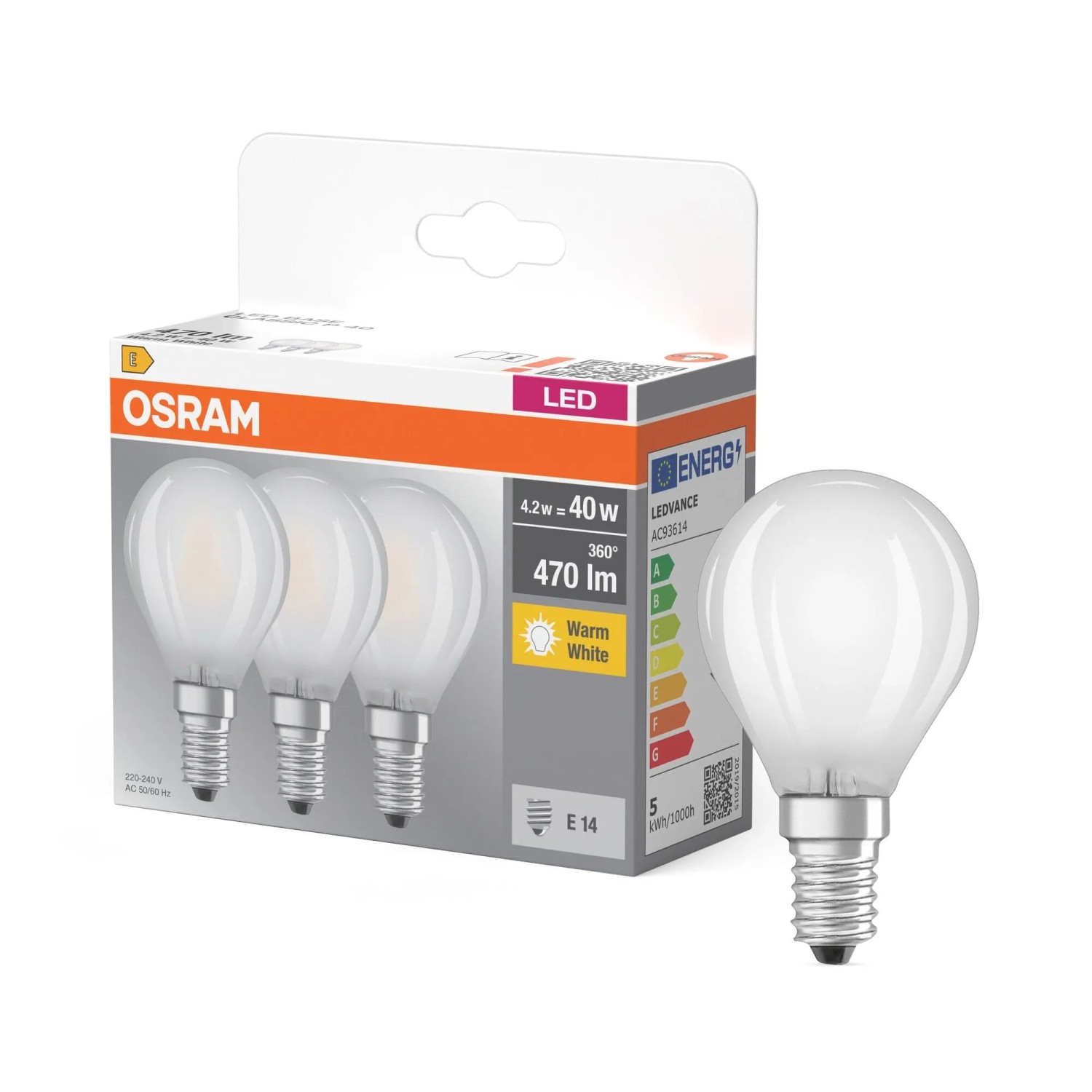 Osram Leuchtmittel E14 Tropfenform 2.700 K 470,m 4,2 W 3er Set