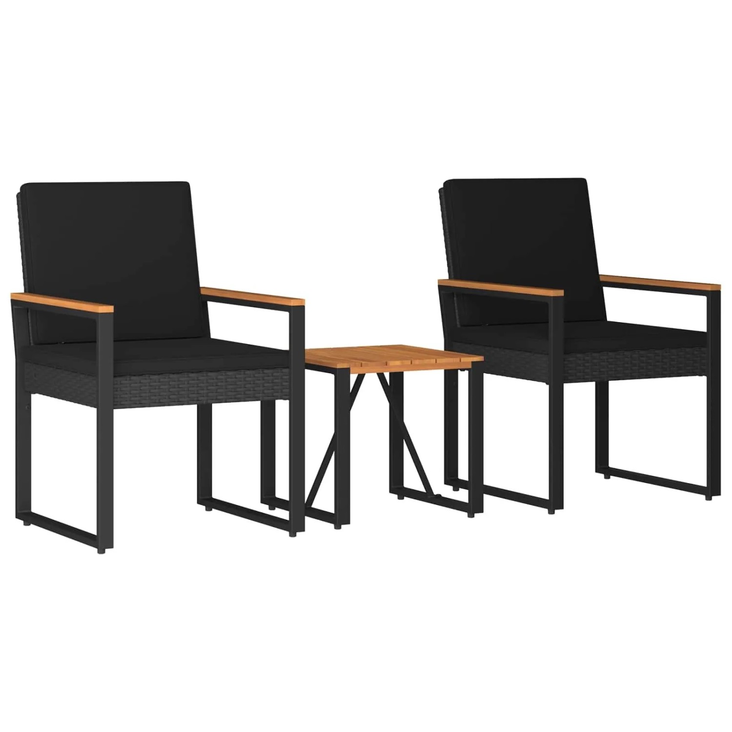 vidaXL Gartenmöbel Set mit Kissen 3-Tlg Schwarz Poly-Rattan 42025330