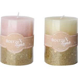 Boltze Stumpenkerzen Praga, 2er-Set in Rosa und Creme mit Goldglitzer, Weihnachtsdeko.