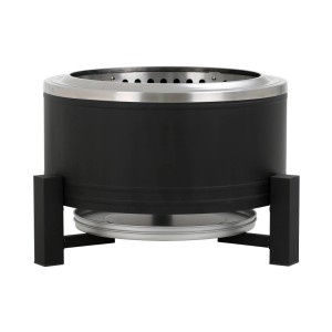Schwarze Feuerstelle mit Grillrost aus Edelstahl, 56,5x66,8x41,5 cm. Ideal für Garten & Terrasse.