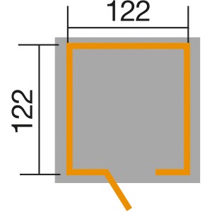 Grundriss Weka Kinderspielhaus Tabaluga Drachenhöhle Natur, 122x122 cm Sockelmaß.