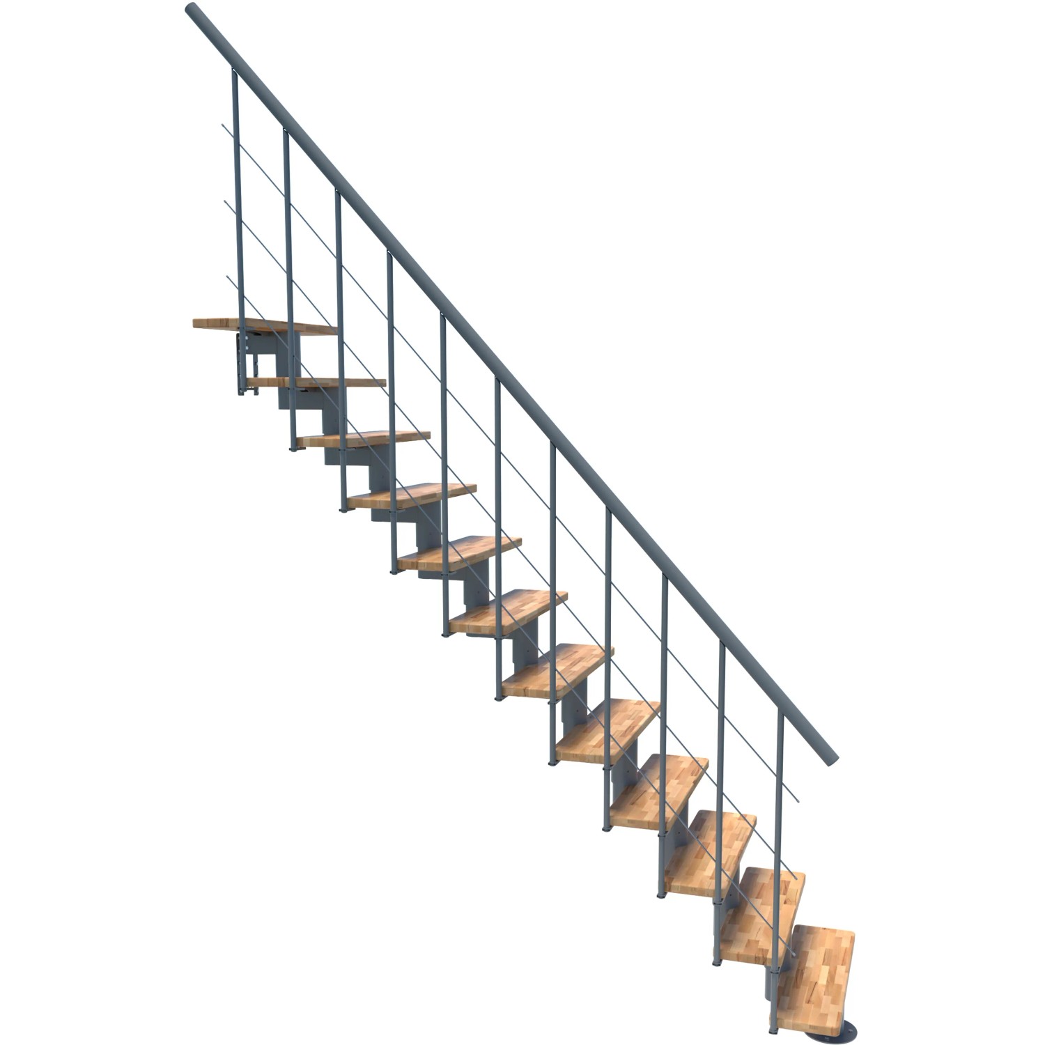 Minka Mittelholmtreppe Comfort Top, Buche grau, für Geschosshöhe bis 312 cm.
