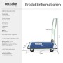 Weißer Tectake Plattformwagen mit klappbarem Griff, 2 Block- und 2 Drehrollen, Maße 73x47x83 cm.