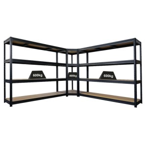 PROREGAL Mega Deal: Schwarzes Eckregal und 2 Schwerlastregale aus Metall mit MDF-Böden.