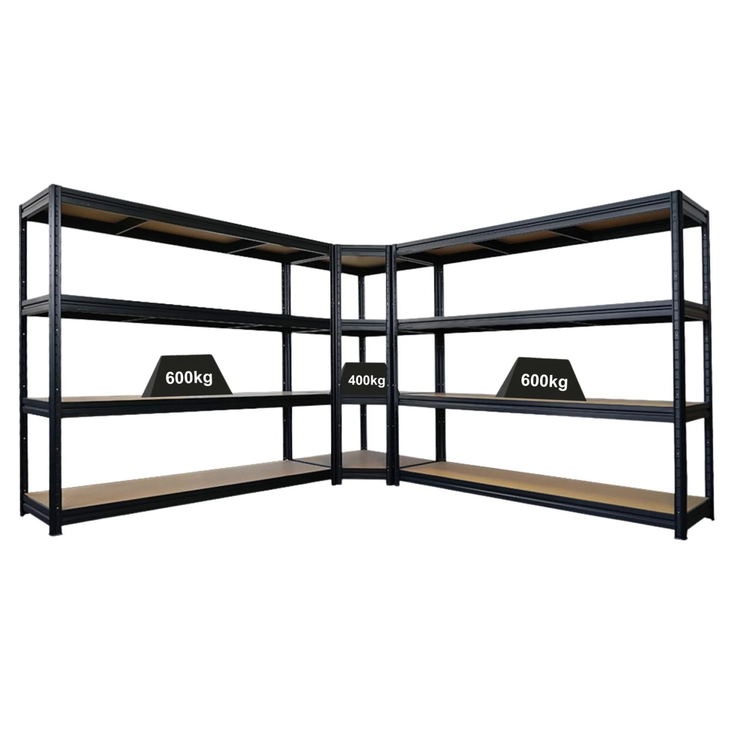 PROREGAL Mega Deal DINO 1x Eckregal 180x90x60cm & 2x Schwerlastregal 180x200x60cm Schwarz Fachlast 400 kg Metall Lagerregal Kellerregal Steckregal