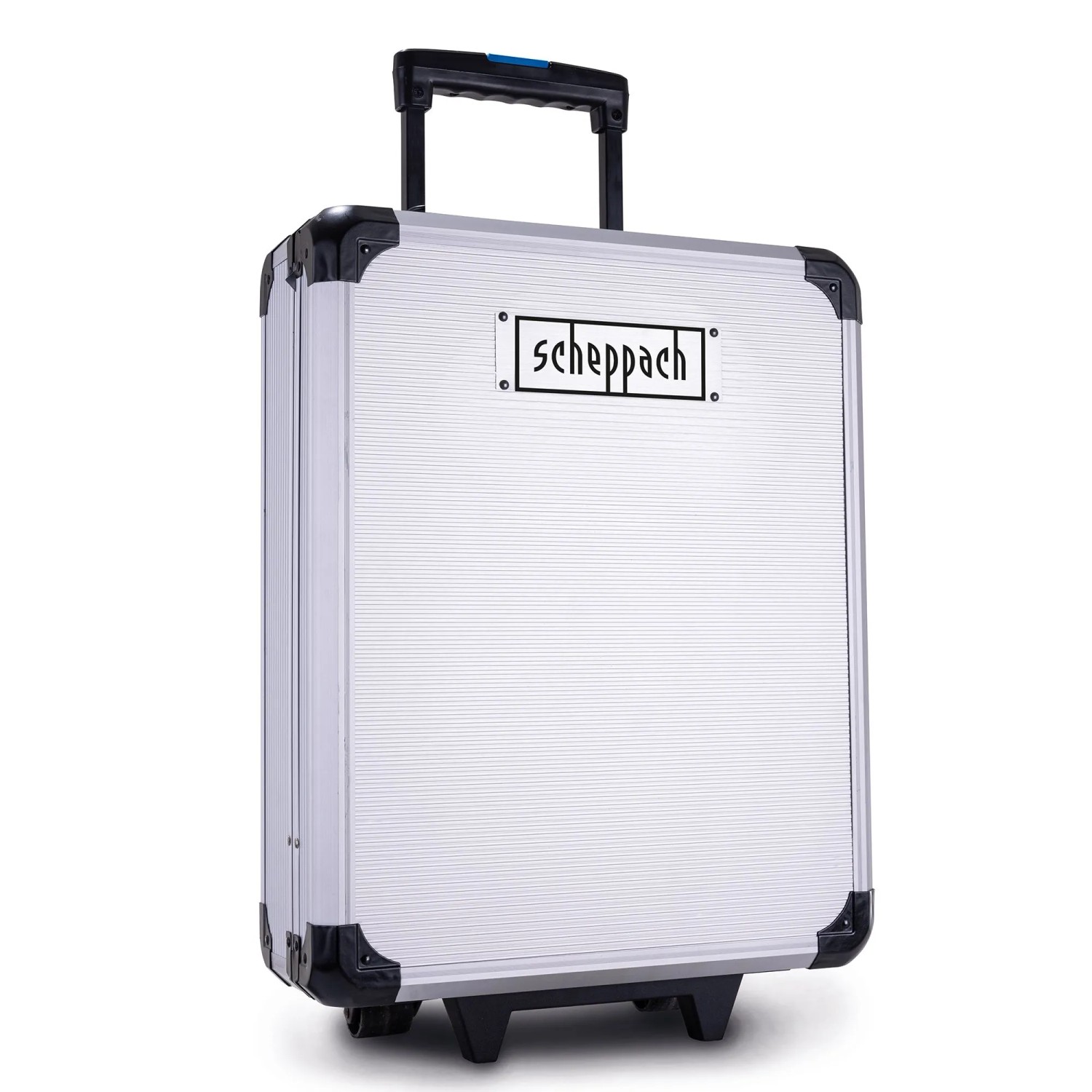 Scheppach Aluminium Werkzeugkoffer WZT187 mit Trolleyfunktion und Rädern. Robustes 187-teiliges Werkzeug-Set für mobilen Einsatz.
