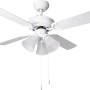Weißer CMI Deckenventilator (Ø 107 cm) mit drei Leuchten und Zugschaltern.