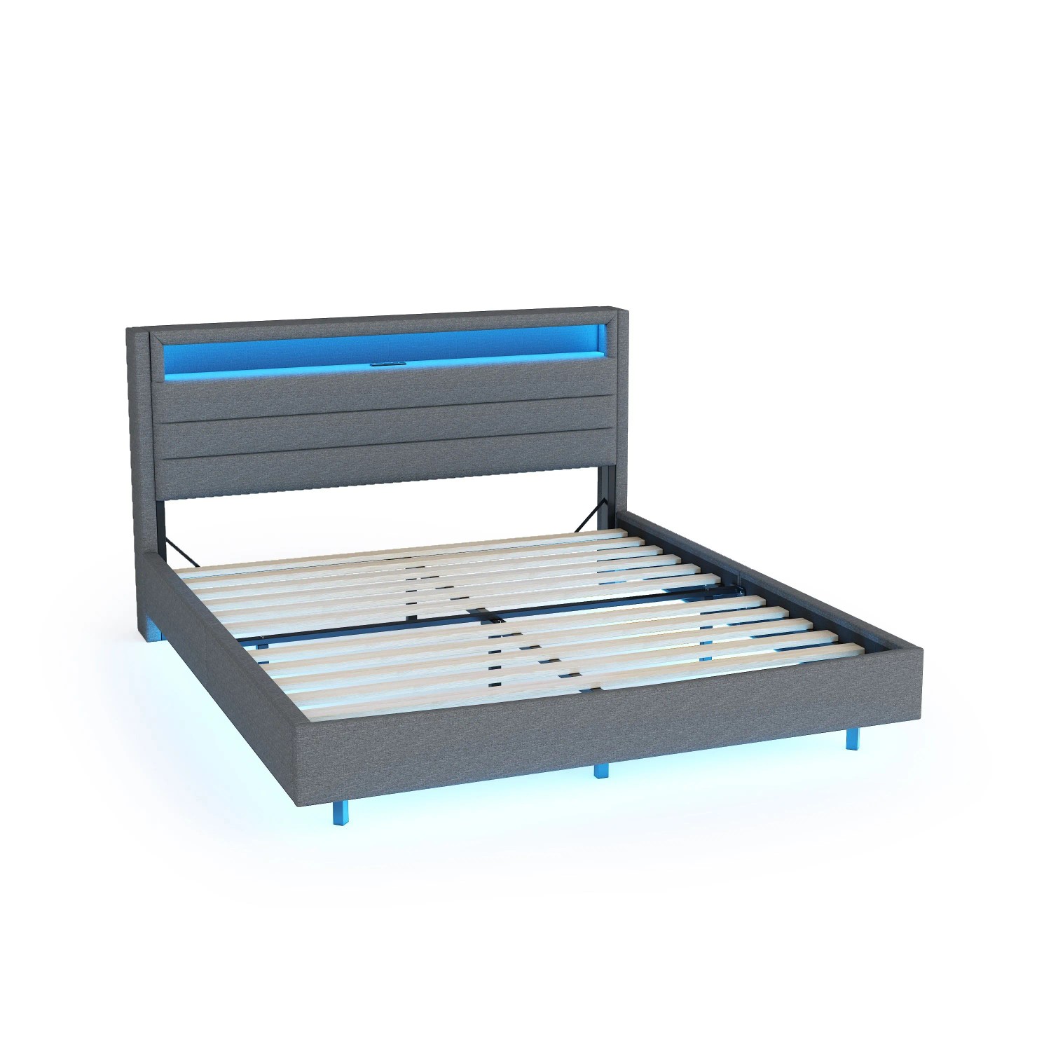 okwish Polsterbett 160x200cm mit USB LED Wendbarem Kopfteil Grau ohne Matratze
