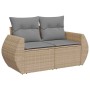 Beige 9-tlg. vidaXL Garten-Sofagarnitur aus Rattan mit hellgrauen Kissen.