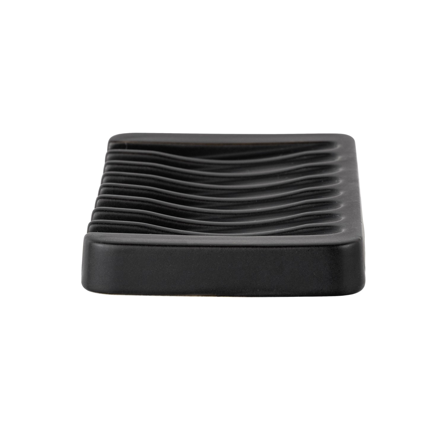 Schwarze Schöner Wohnen Seifenablage Soliera aus Keramik mit Rillen.