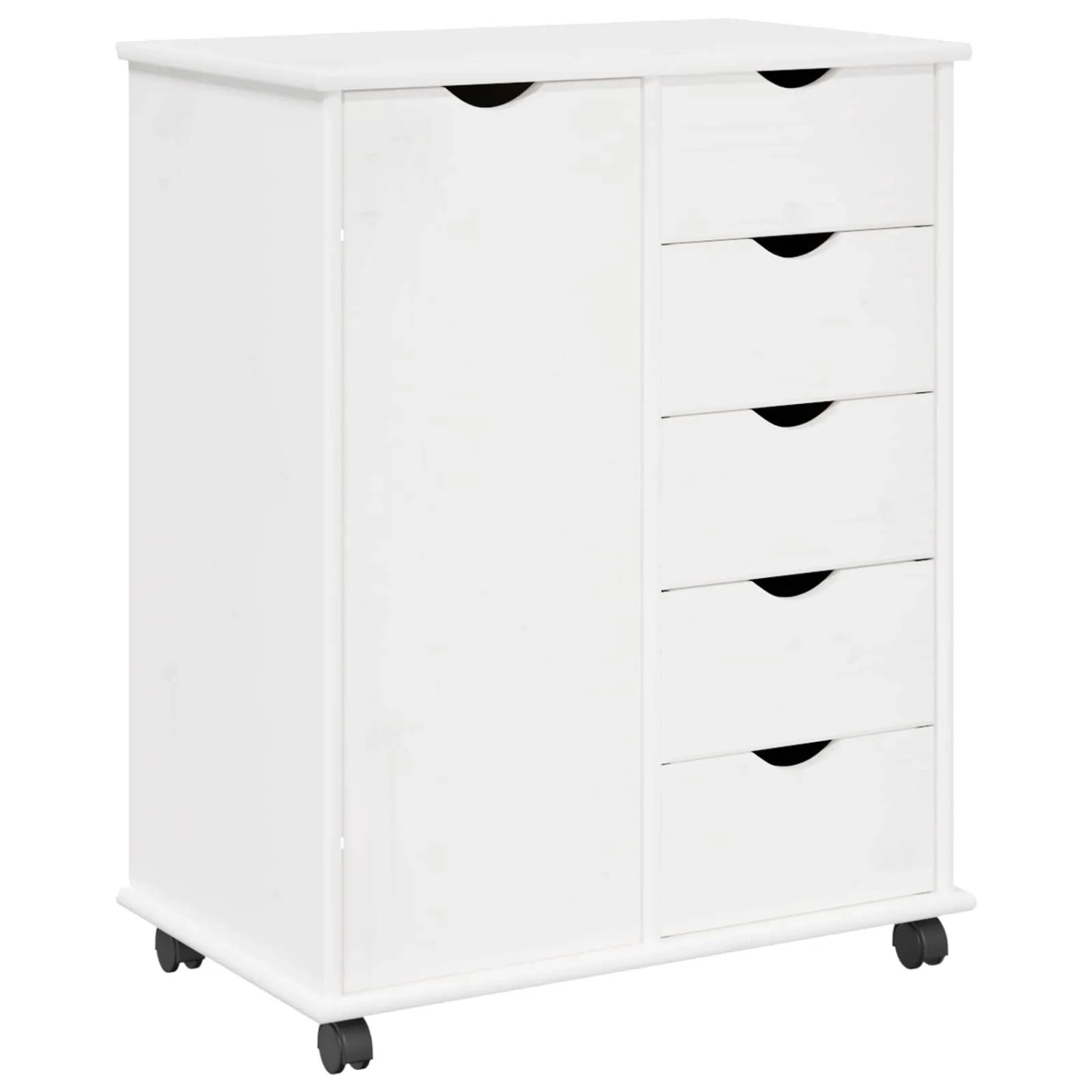 vidaXL Rollschrank Mit Rad Weiß 63,5 x 39 x 79 cm Massivholz Kiefer 42028361