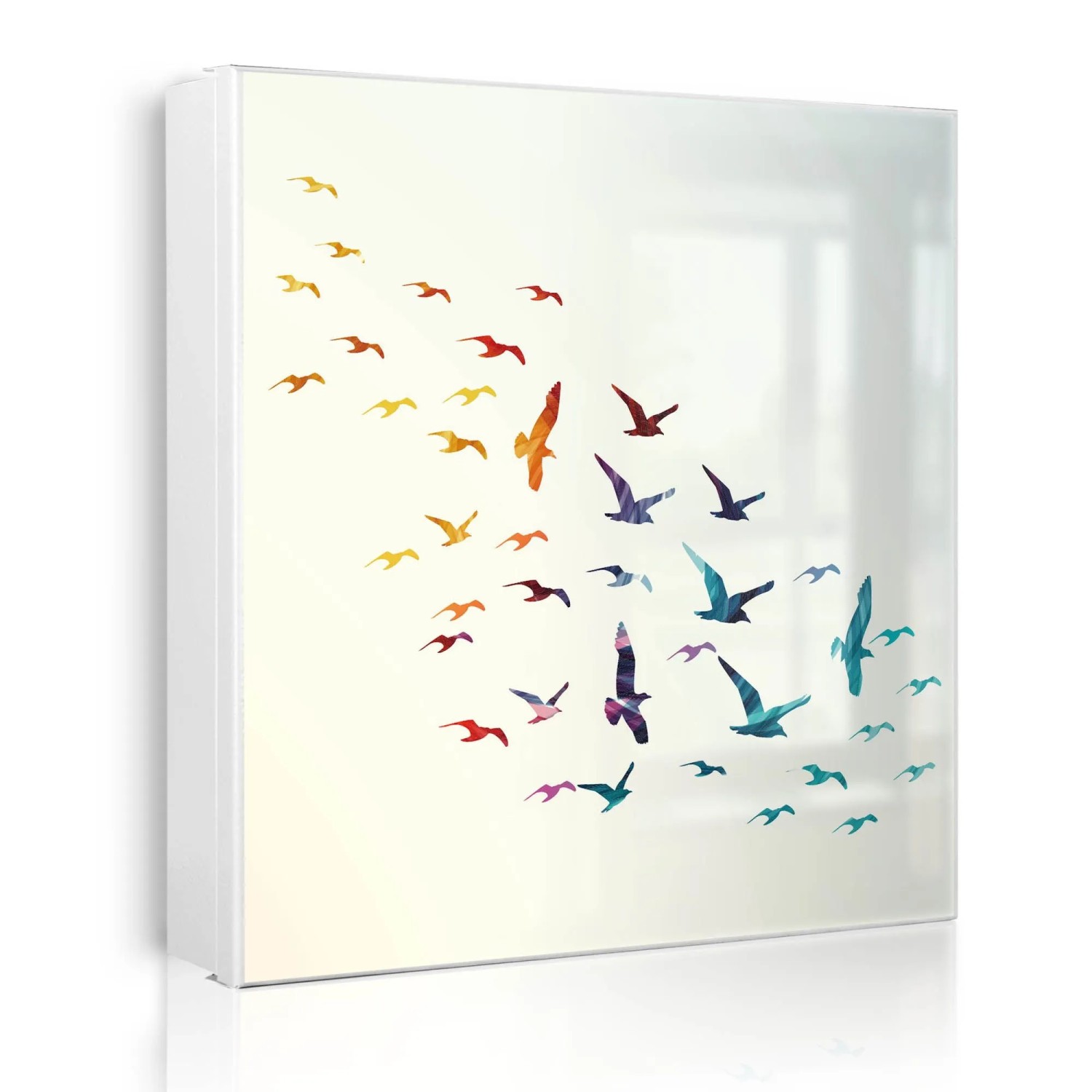 Banjado Großer Schlüsselkasten Metall 30x30cm Weiß Scharnier Links 50 Haken Beschreibbar Magnetisch Motiv Fliegende Vögel