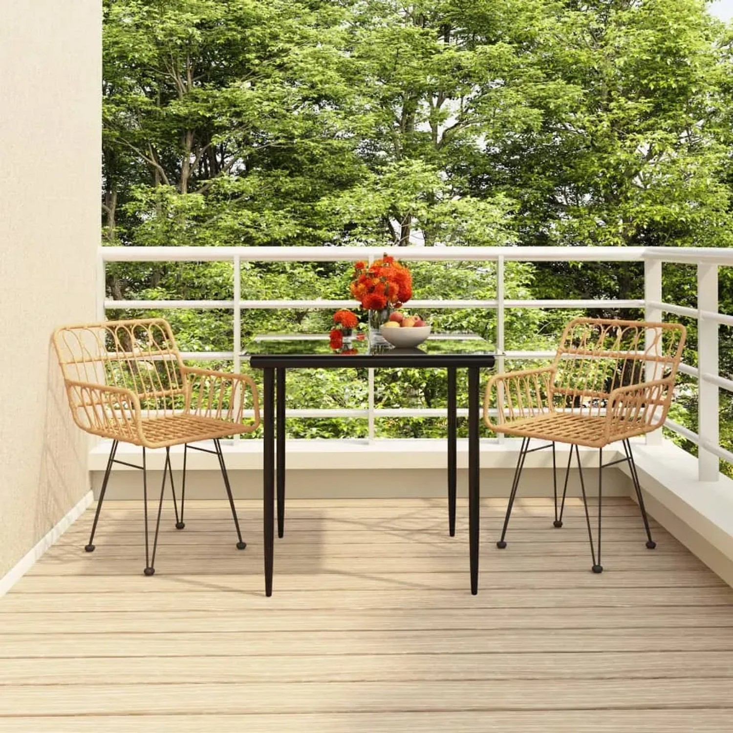 vidaXL Garten-Essgruppe 3-Tlg Poly Rattan Schwarz Glasplatte kaufen bei OBI