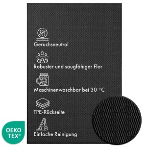 Anthrazitfarbene KARAT Schmutzfangmatte SKY Novo mit TPE-Rücken, 40x60 cm. Details zu Eigenschaften.