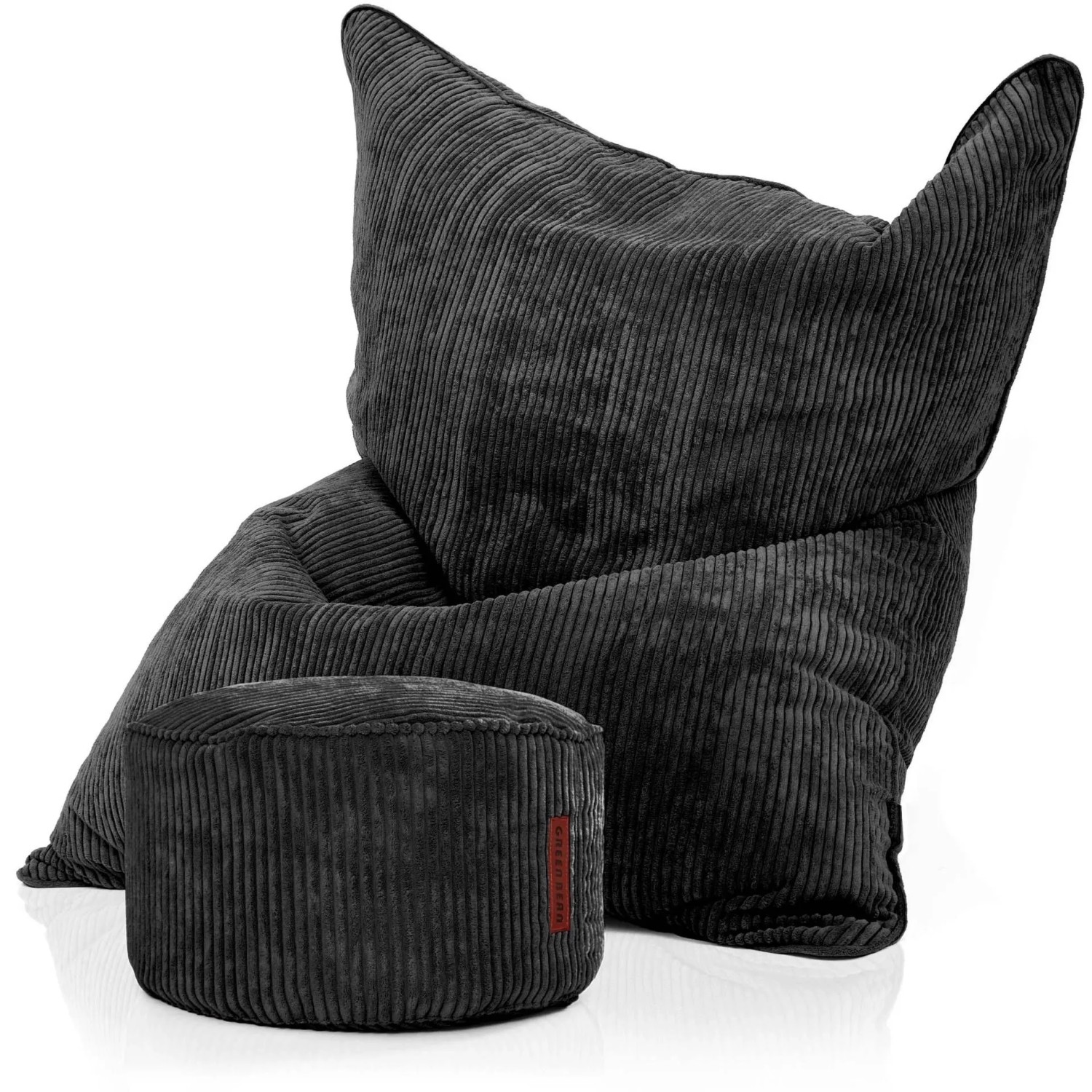 Green Bean Sitzpouf 2er Set Cordoba + Pouf 140 x 180 x 25 cm Cord Waschbarer Bezug Schwarz