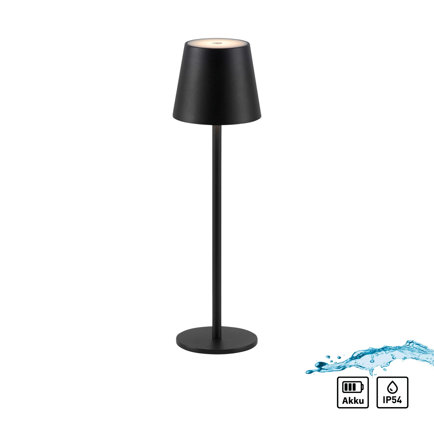 Schwarze LED-Akku-Tischleuchte Euria von Just Light, 37 cm hoch, dimmbar.