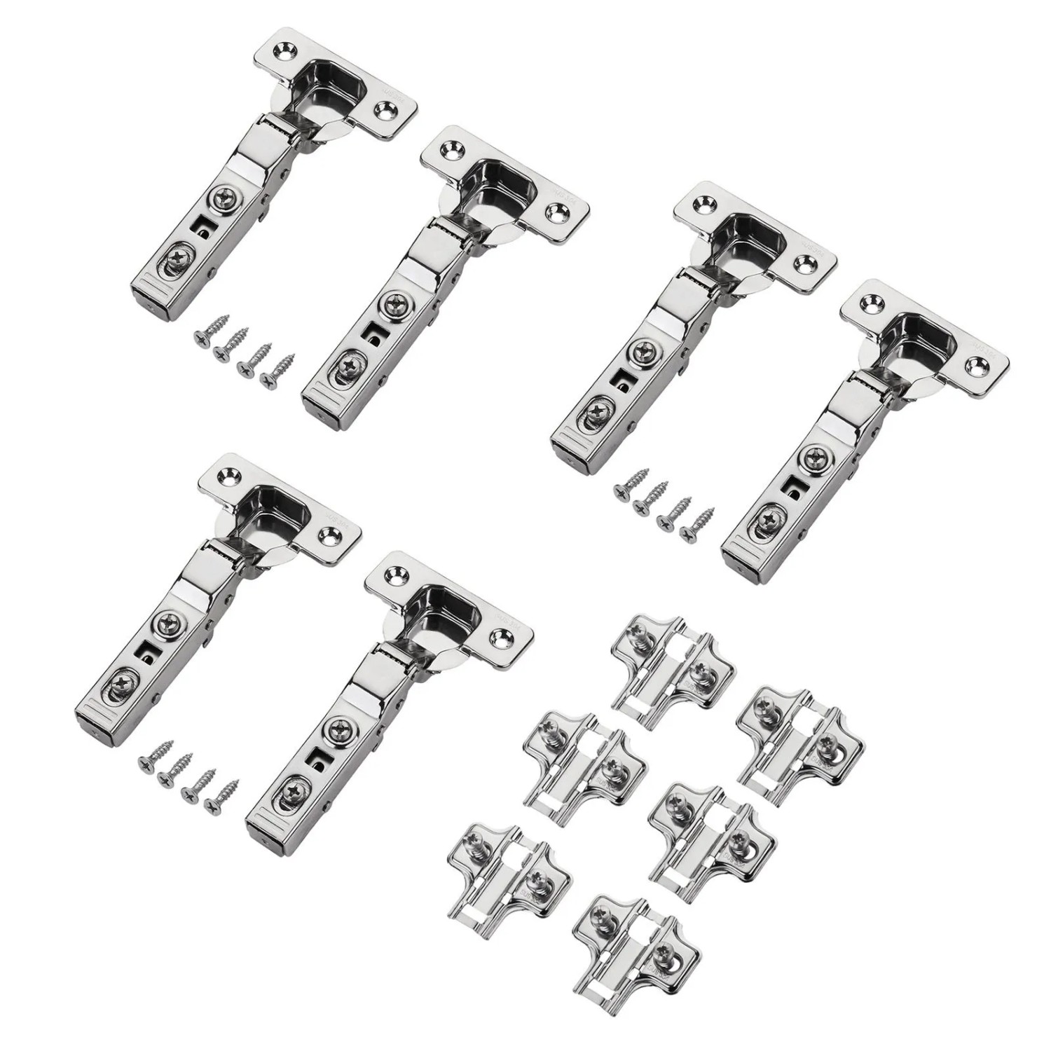 SOTECH 6x Topfband Mittelanschlag Gedämpft T45 Softclose 100 Grad Klickmontage Edelstahl SS304 SS201 inkl. Kreuzmontageplatte und Schrauben