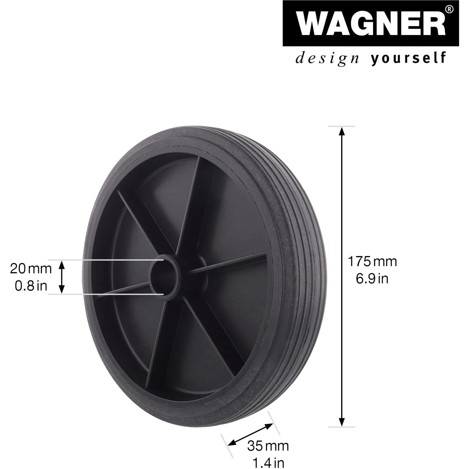 Schwarzes Wagner Vollscheibenrad, 17,5 cm Durchmesser, Tragkraft 80 kg, für Rollen und Räder.