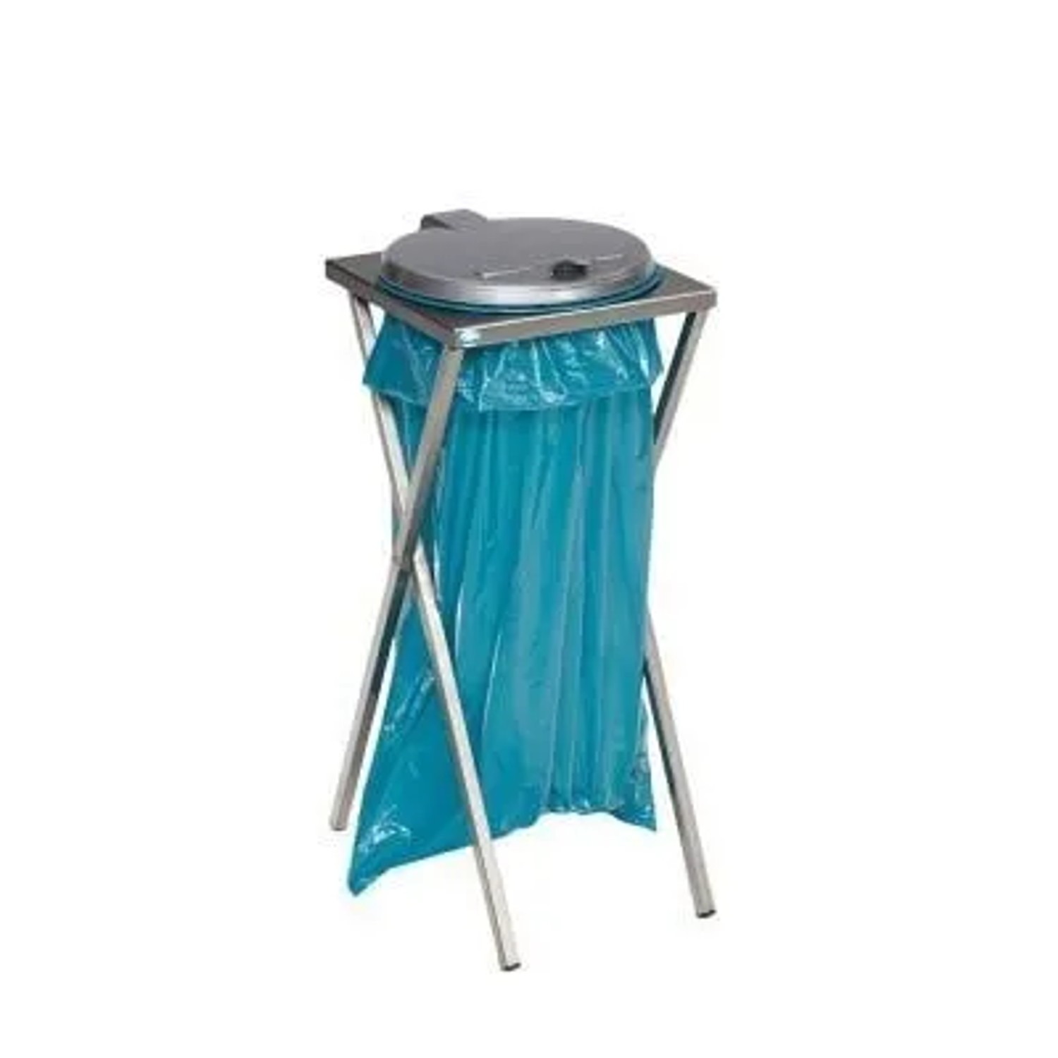 PROREGAL Robuster Scherenständer Mit Klemmring Für 120 Liter Sack HxBxT 90 x 40 x 45 cm Edelstahl Silber Deckel