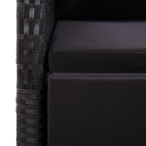 Detailansicht: Schwarzer Rattan-Gartenstuhl mit Polster der vidaXL 3-tlg. Essgruppe.