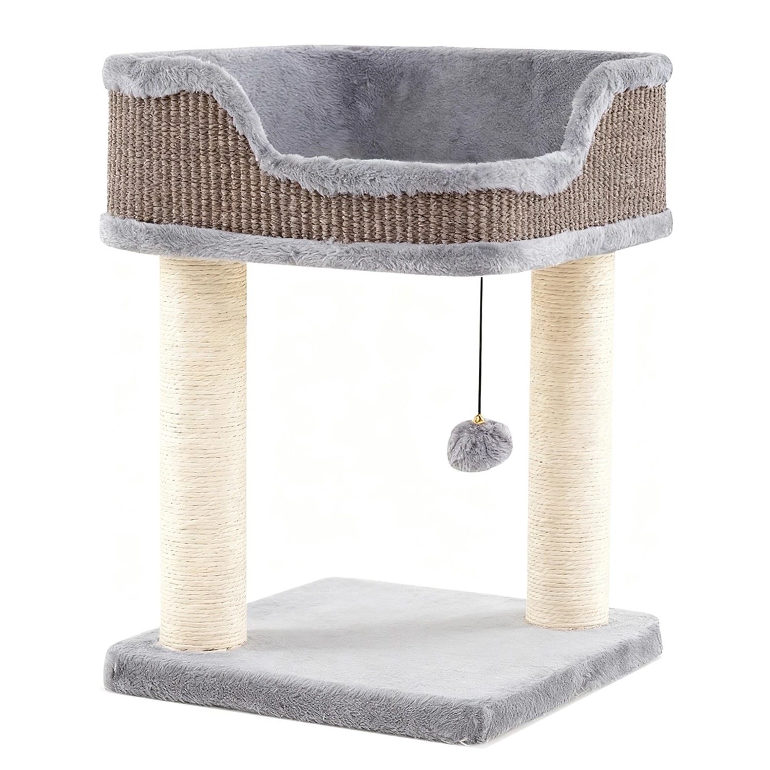 Costway Kratzbaum Klein mit Großem Plüschsitz Ball 38x38x51 cm Grau