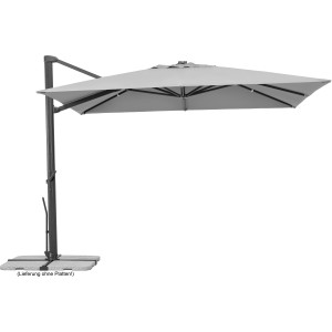 Silbergrauer Schneider Ampelschirm, 358x300 cm, mit Dreh- und Neigungsfunktion für flexiblen Sonnenschutz.
