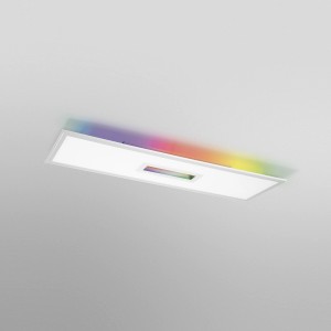 Ledvance Smart+ WiFi Panelleuchte Planon Plus mit RGBTW Rücklicht, 100x30 cm, an der Decke.