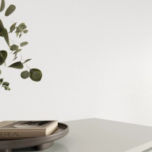 Wand mit Alpina Rollputz in Weiß Matt, feine Struktur. Effektputz für Innenräume.