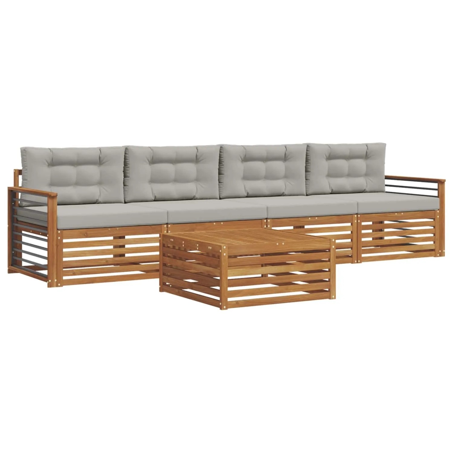 vidaXL Outdoor-Sofagarnitur mit Kissen 5-Tlg Natur und Hellgrau 3372991
