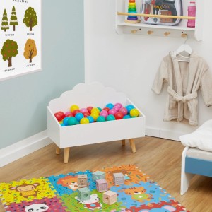 Relaxdays Kindertruhe MDF Kiefernholz Weiß Natur Offenes Design 45 cm x 58 cm x 28 cm 4,1 kg