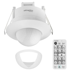 Oktaplex Sam Bewegungsmelder 360° mit Fernbedienung, Unterputz, weiß. PIR Sensor für Lampen & Leuchten.