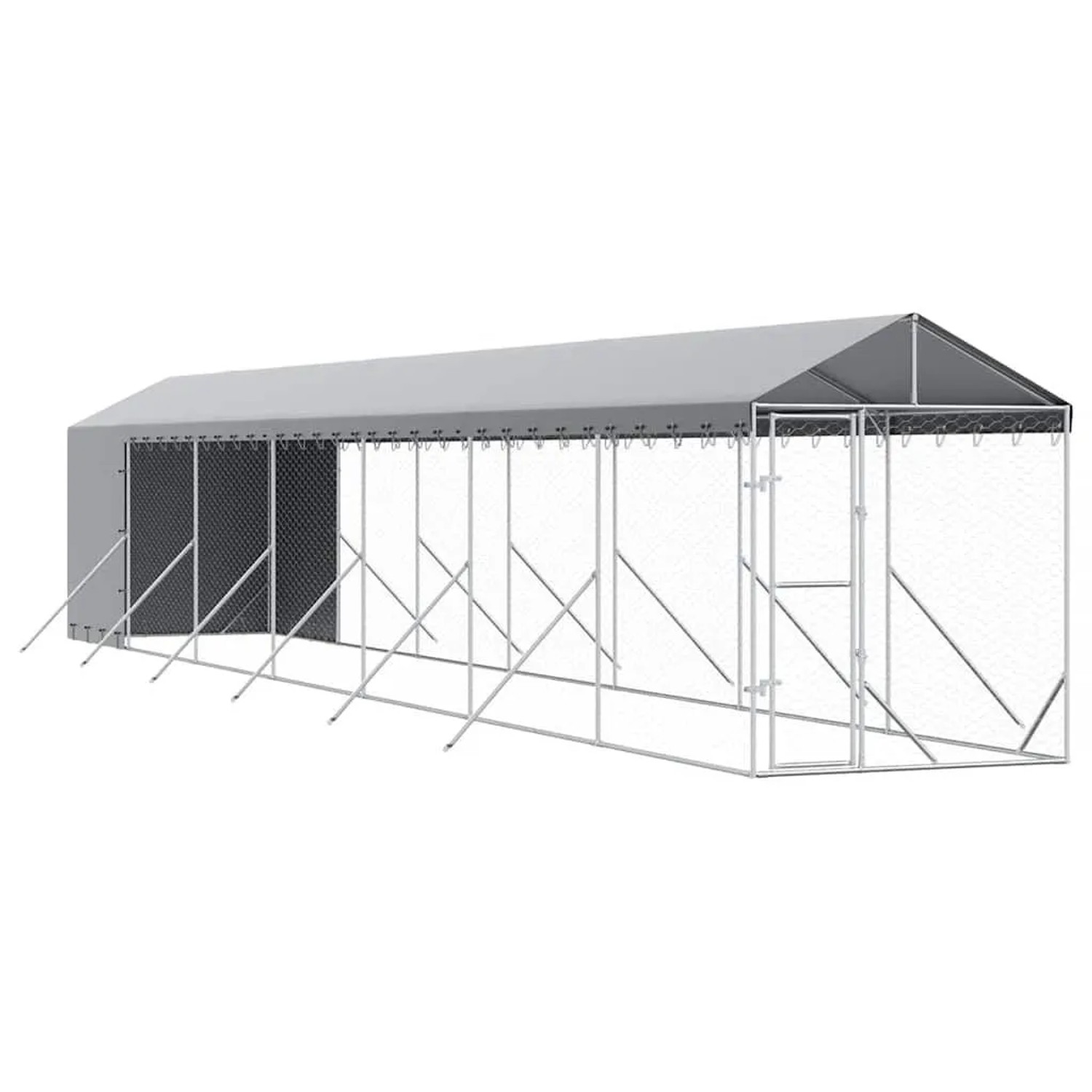 vidaXL Outdoor-Hundezwinger mit Dach Silbern 2x14x2,5 m Stahl Verzinkt 3190493