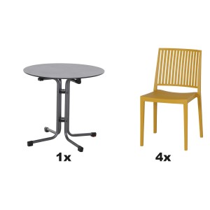 Siena Garden Gartenmöbel Set Lane, 5-teilig: 4 Stühle, 1 Tisch Ø 80 cm, Mustard. Lounge-Gartenmöbel.