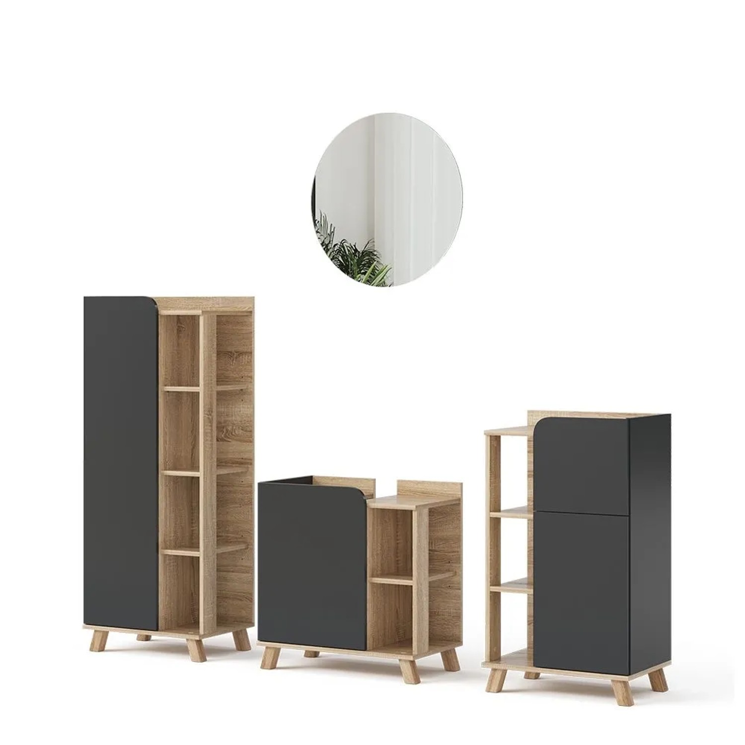 Vicco Badmöbel-Set Karen Sonoma/Anthrazit 60 x 65 4-teilig