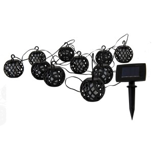 Schwarze Näve LED Solar Lichterkette Fogo mit 10 Kugeln und Solarpanel.