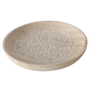 Boltze Deko-Teller Livioli, Ø 15cm, Natur, aus Mango-Holz mit floralem Muster.