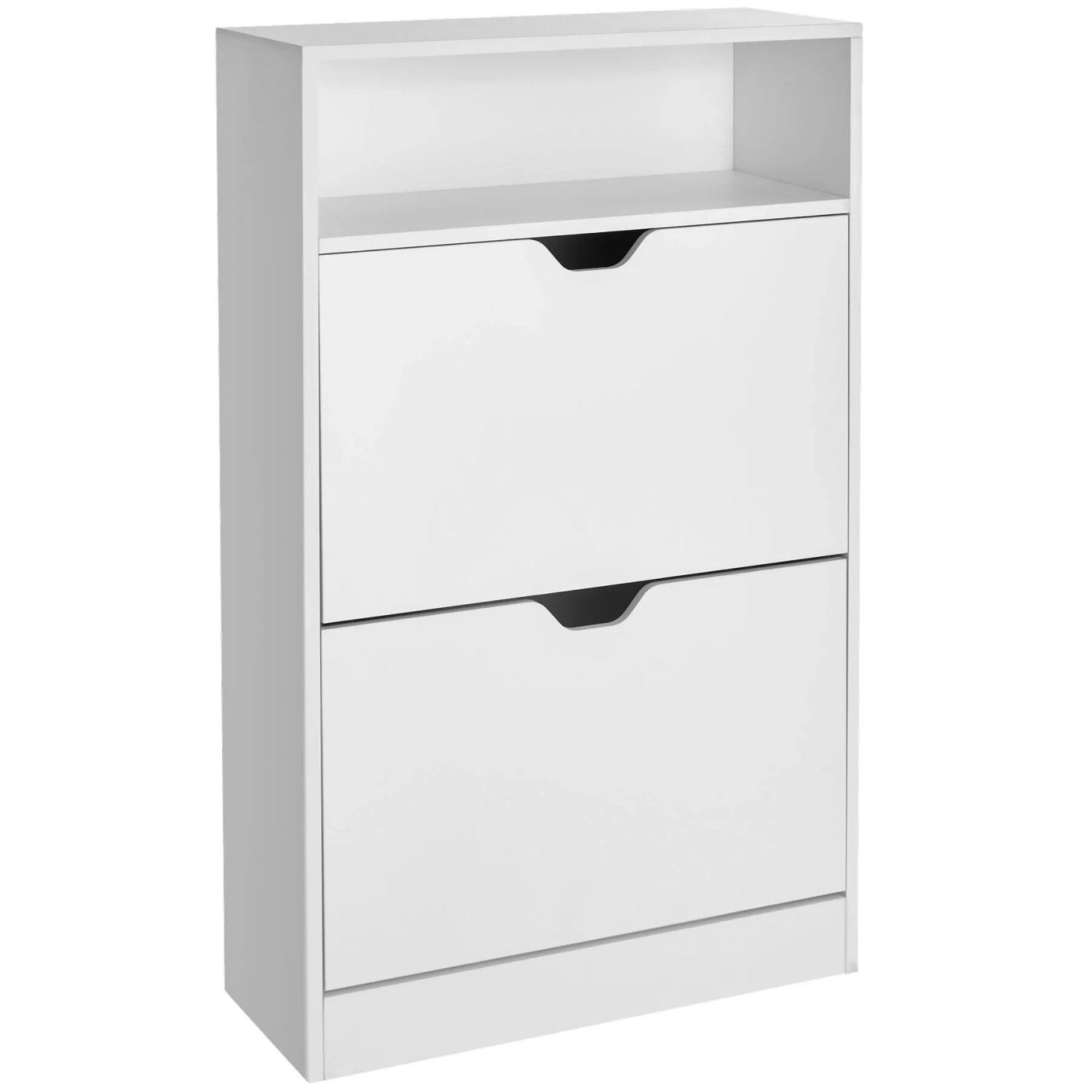 Tectake Schuhschrank Calea Für 12 Paar Schuhe 2 Große Kippfächer  Offenes Regalfach  24 x 60 x 102 cm Weiß