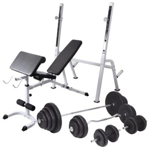 vidaXL Hantelbank mit Ablage und Langhantel und Kurzhantel-Set 120 kg 275376