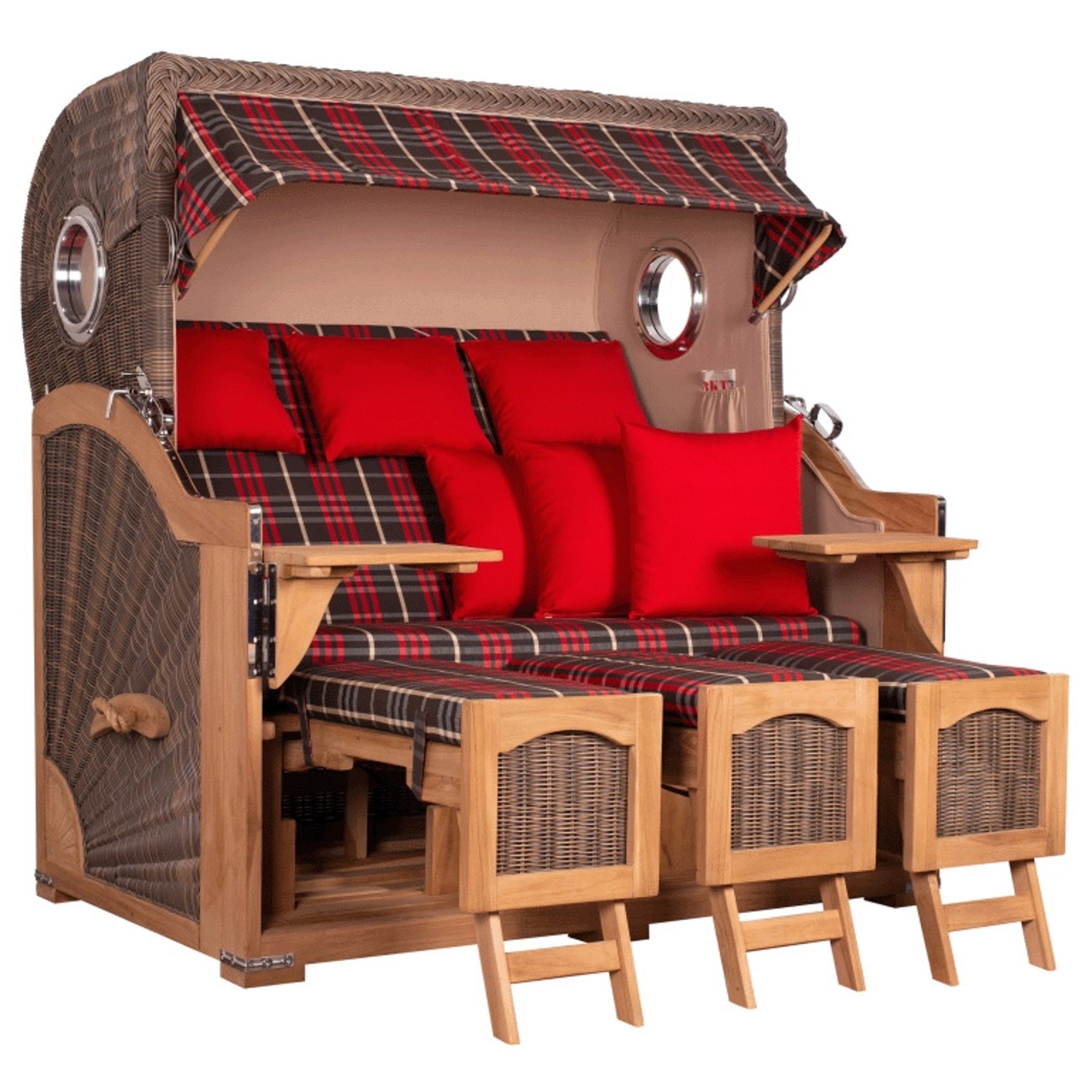 GarWoh Strandkorb Rantum Grande XXL Teak Bullauge PE Grey Dessin 529