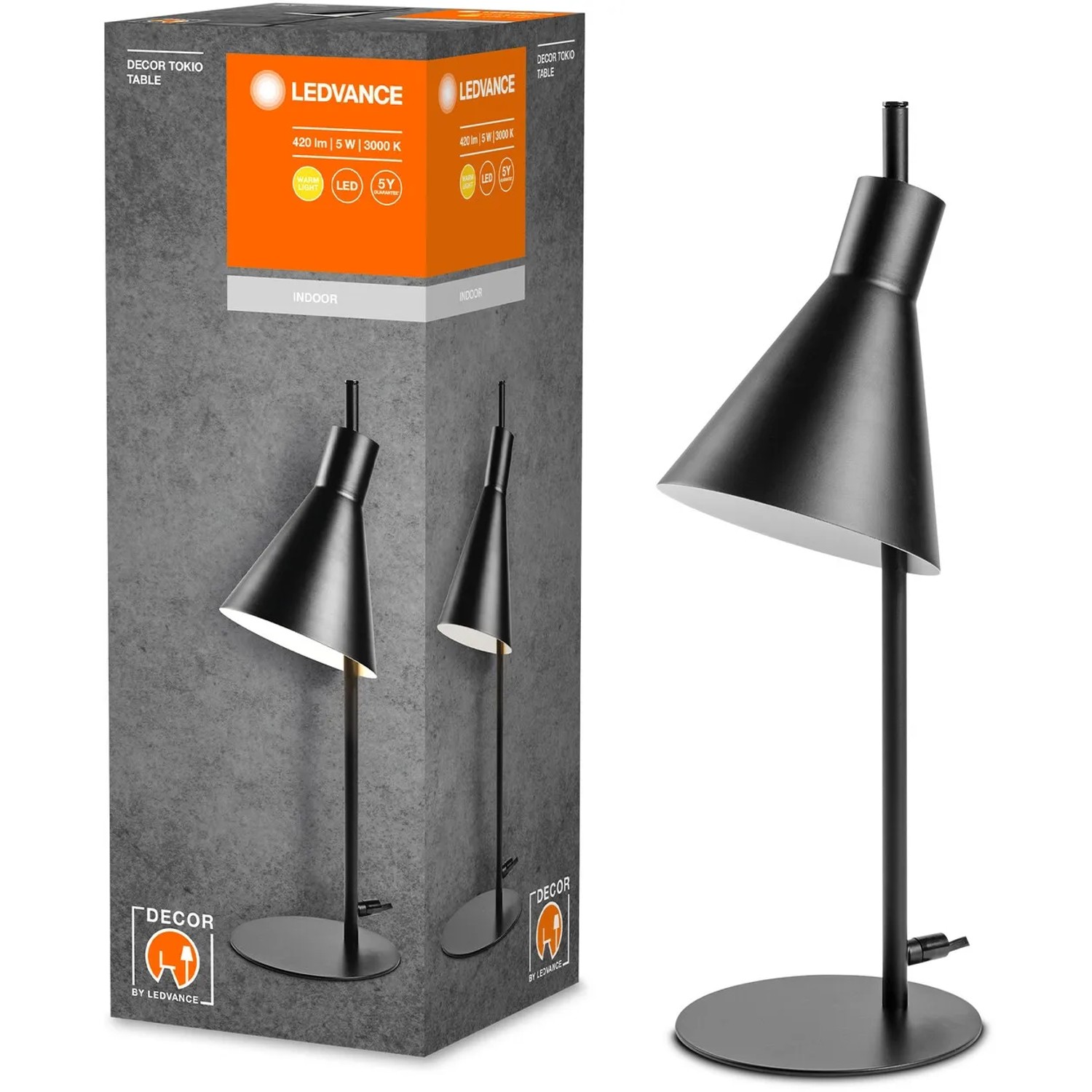 Schwarze Ledvance LED-Tischleuchte Decor Tokio, 44 cm hoch, für Wohn- und Schlafzimmer.