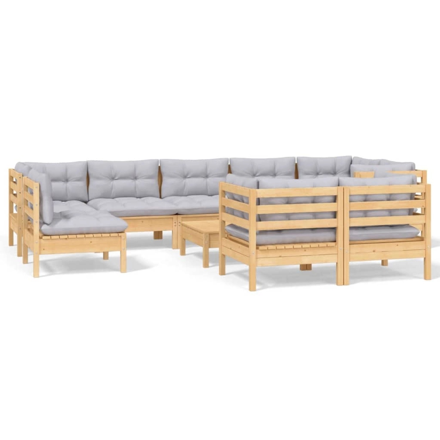vidaXL 10-Tlg Garten-Lounge-Set mit Grauen Kissen Kiefer Massivholz 3096531 günstig online kaufen